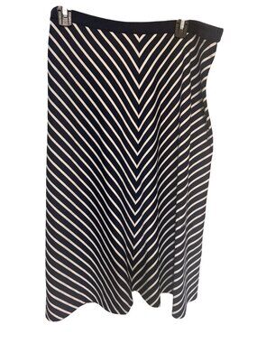 Ruby Rd. Midi Skirt Navy White Diagonal Stripe Elastic Waist Womans L